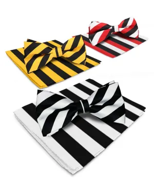 Vittorio Farina Men's Striped Satin Bow Tie & Pocket Square in Gift Box (Multipack)