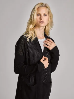 White   Warren - Curved Hem Cardigan in Black