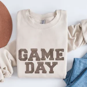 Women's Game Day Heavy Blend™ Crewneck Sweatshirt Faux Embroidery Ink Graphic Game Day Design Cozy Navy, Black, Ash or Sand Pullover