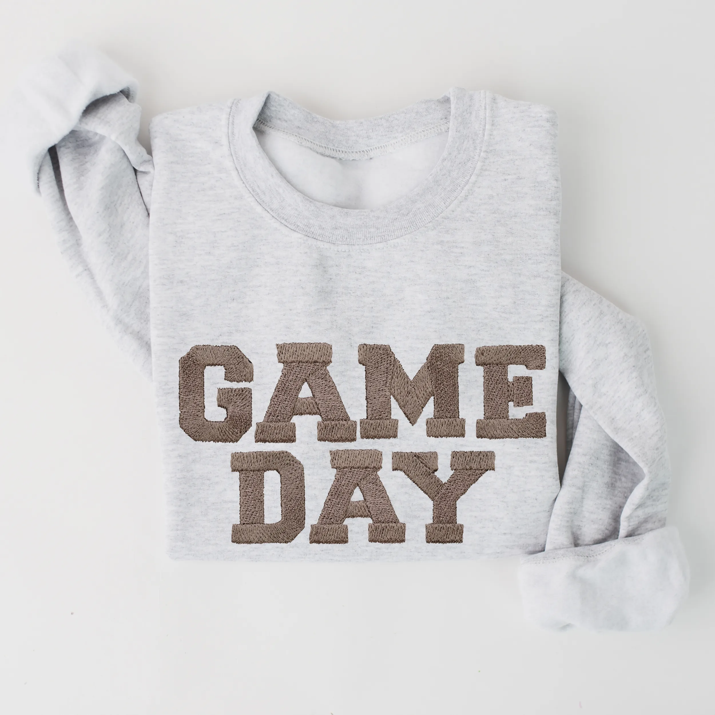 Women's Game Day Heavy Blend™ Crewneck Sweatshirt Faux Embroidery Ink Graphic Game Day Design Cozy Navy, Black, Ash or Sand Pullover