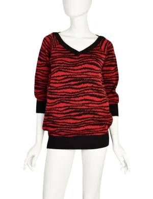 Yves Saint Laurent Vintage 1970s Red Black Striped Cotton Knit Sweater